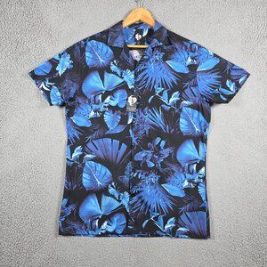 Twisted Taylor Shirt Mens Size Large Darl Palm Floral Print Camp Collar Slim Fit